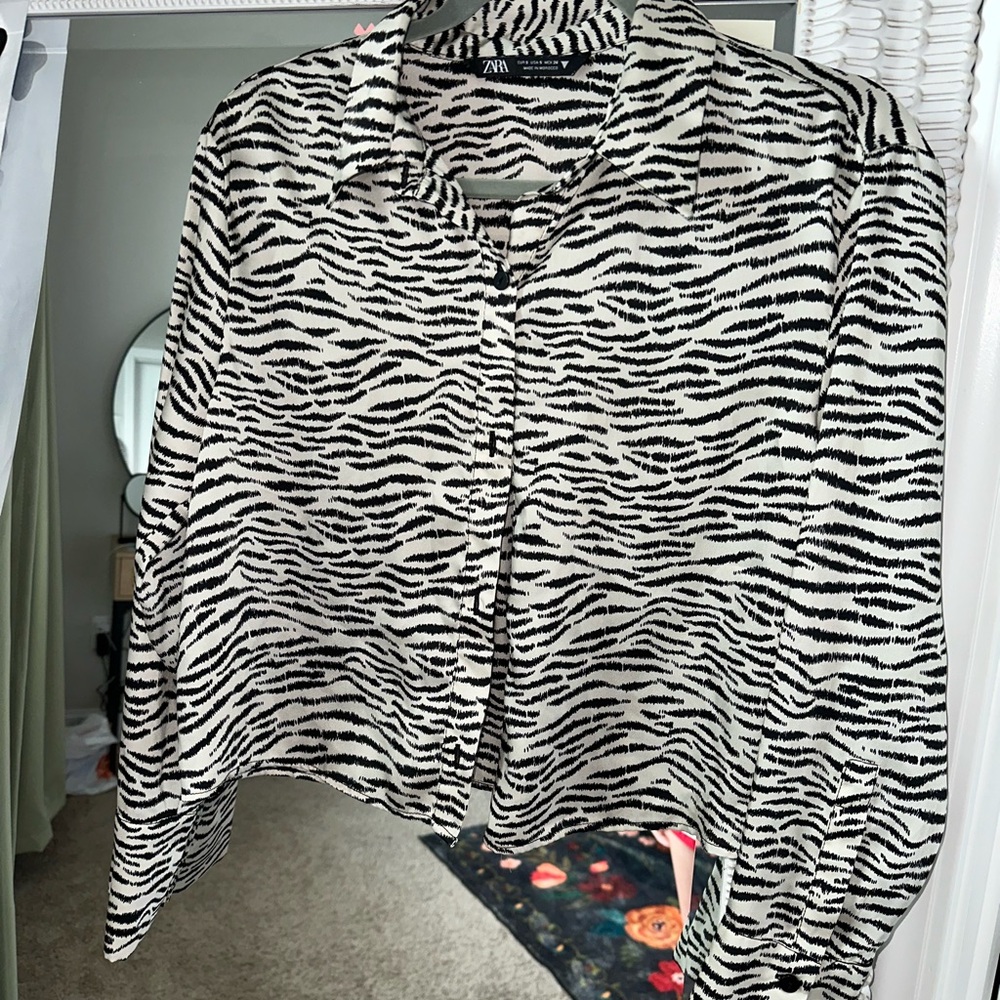 Zara Black and White Zebra Print Women's Top